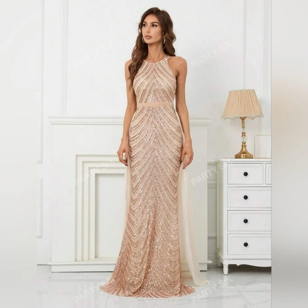 Glamorous Backless Sequin Gown - Champagne - Picture 3 of 15